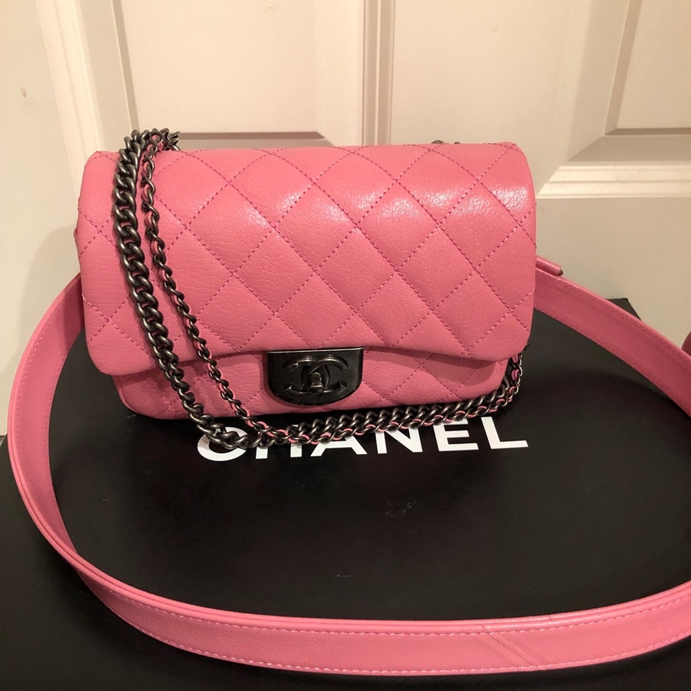 *SOLD*Chanel Pink Quilted Double Carry Small Flap